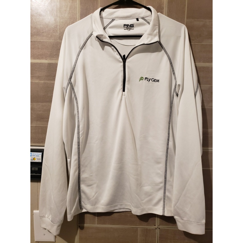 Ping Performance Jacket Pullover Mens Size Large Plygem White Golf 1/4 Zip
